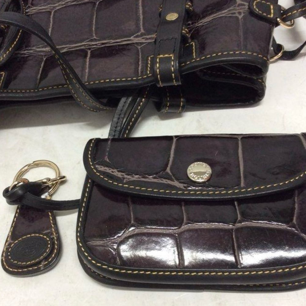 Dooney & Bourke Eggplant Croco Satchel with Accessories - Picture 2 of 8